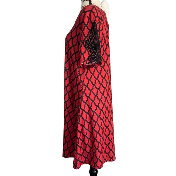 Simply Southern Red and Black Women's Swing Dress Sz Large Pockets Lace New - Picture 2 of 10
